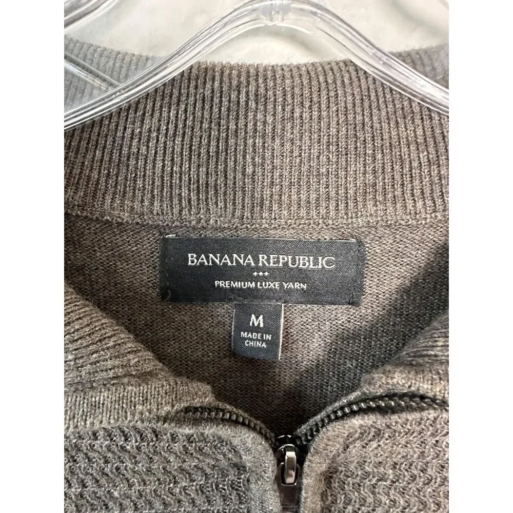 Banana Republic Mens M Brown Silk Cashmere Blend Quarter 1/4 Zip Sweater Medium